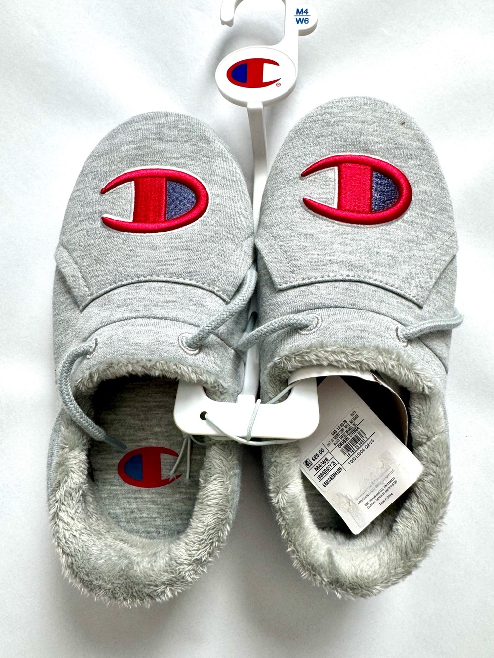 Champion Gray Slippers with Red and Navy Logo